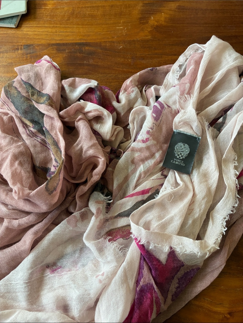 Vince Camuto Blush and Magenta Floral Sheer Scarf/wrap